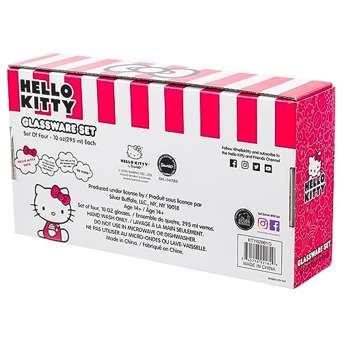 Silver Buffalo Sanrio Hello Kitty 4pc Tumbler Glass Set, 10 Ounces