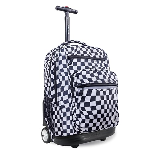 J World New York Sundance Rolling Backpack Girl Boy Roller Bookbag, Wavy Checkers, 20 Inch