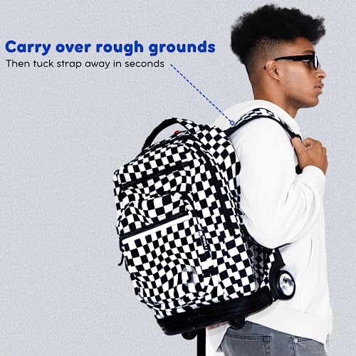 J World New York Sundance Rolling Backpack Girl Boy Roller Bookbag, Wavy Checkers, 20 Inch