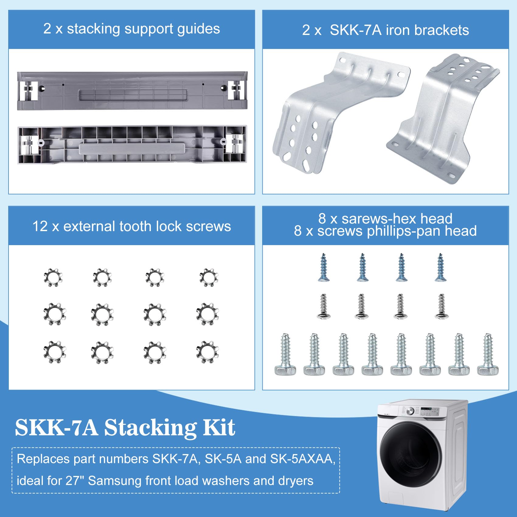 Upgraded SKK-7A Laundry Stacking Kit Replacement Fit for Samsung 27 Inch Front Load Washers and Dryers Stacking Kit Replaces SKK-7A SKK-8K SK-5A SK-5AXAA