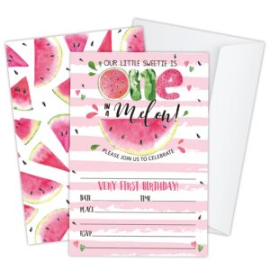 haipino birthday party invitations for girls kids, watermelon birthday invites (20 sets 4" x 6" cards with envelopes) - jy655