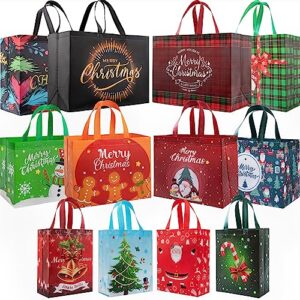 YANGTE Christmas Gift Bags - 20 Pack Assorted Sizes With Handles, Reusable Tote Bags for Holidays