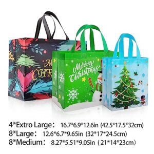 YANGTE Christmas Gift Bags - 20 Pack Assorted Sizes With Handles, Reusable Tote Bags for Holidays