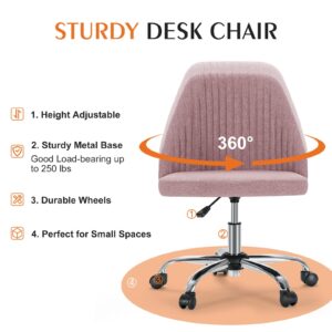 Sweetcrispy Armless Office Chair Cute Desk Chair, Modern Fabric Home Office Desk Chairs with Wheels Adjustable Swivel Task Computer Vanity Chair for Small Spaces