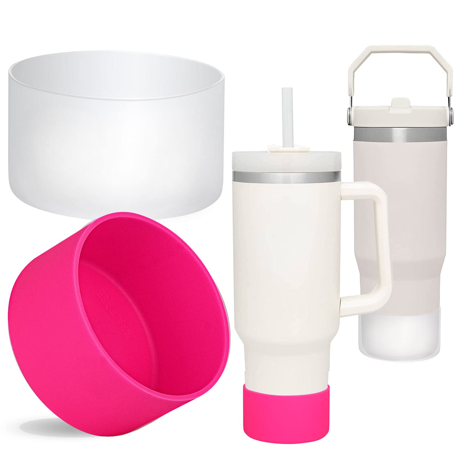 QIANHAI Silicone Boots for Stanley Quencher Adventure and Owala 40oz Tumbler with Handle & Stanley IceFlow 30oz 20oz, Owala Freesip 19oz Sport Water Bottle Accessories (1Clear1RoseRed)