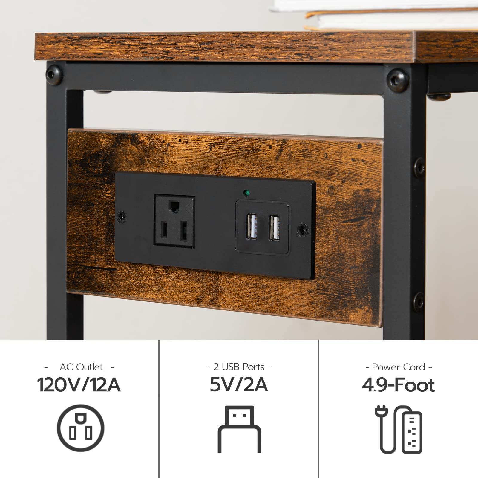 HOOBRO 2 Pack 29.5 Inches Narrow Console Table with Outlets, Small Sofa Table, Entryway Table with Shelves, Side Table, Display Table, for Hallway, Bedroom, Foyer, Living Room, Rustic Brown and Black