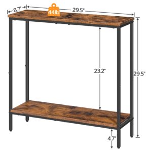 HOOBRO 2 Pack 29.5 Inches Narrow Console Table with Outlets, Small Sofa Table, Entryway Table with Shelves, Side Table, Display Table, for Hallway, Bedroom, Foyer, Living Room, Rustic Brown and Black