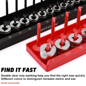 AIRTOON 3/8-Inch Drive Socket Organizer Trays, 2-Piece SAE and Metric Socket Tray Set, Deep and Standard Socket Holders Organizers for Toolbox, Black & Red