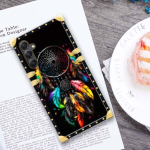 DAIZAG Case Compatible with for Samsung Galaxy A14 5G Classic Feather Dream Catcher Phone Case Golden Square Soft TPU Shockproof Protective Decor Case Cover for Gift