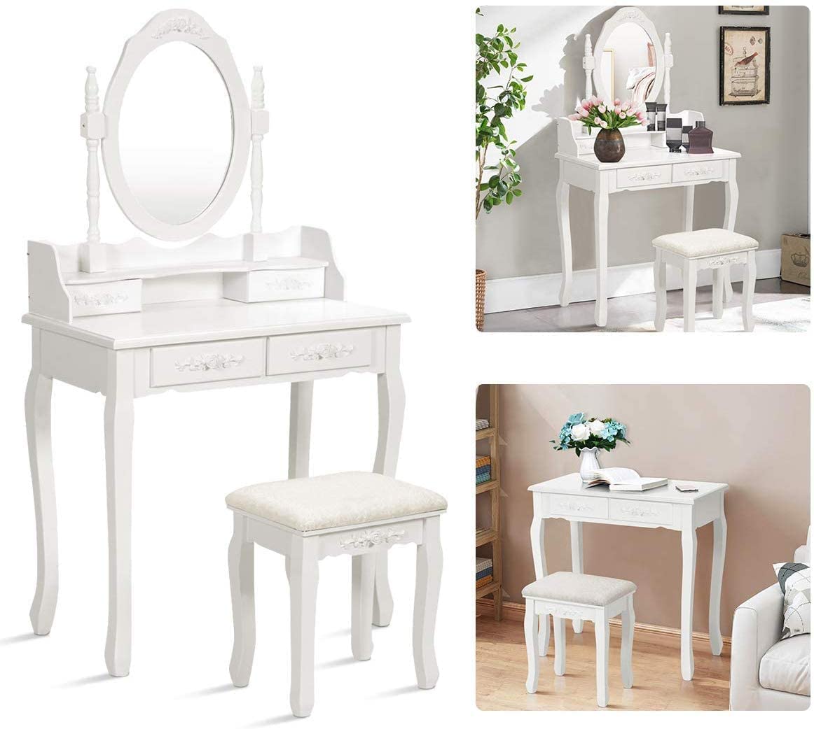 Lumelay Girls Makeup Vanity Set with Mirror & Stool (Vanity Desk with Mirror)