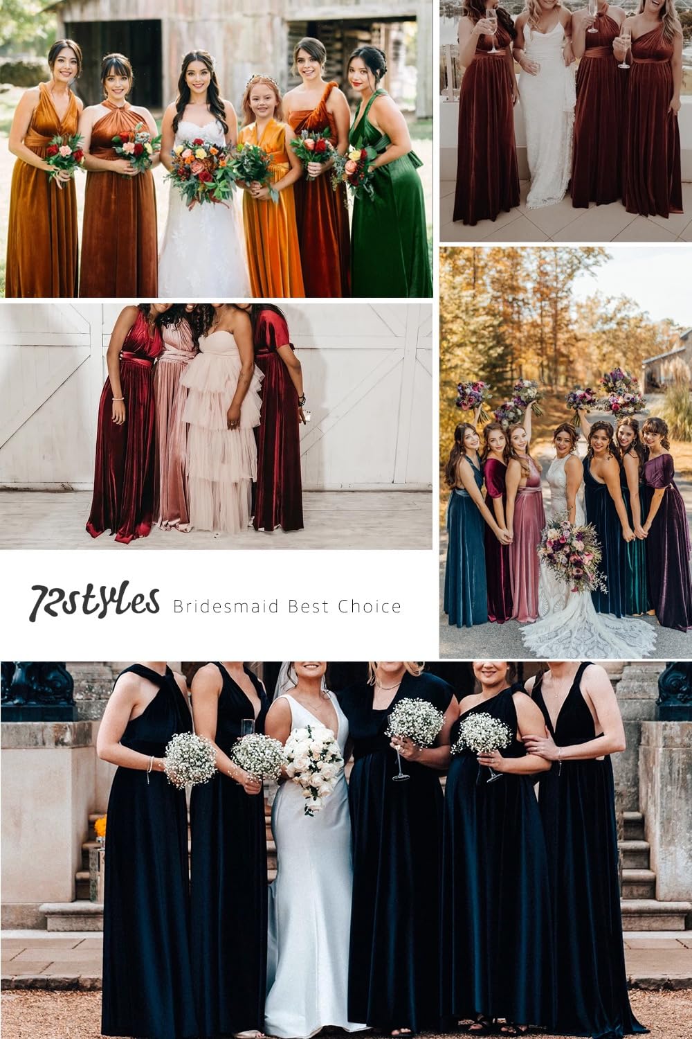 72styles Velvet Infinity Dress with Bandeau,Convertible Bridesmaid Dresses,Plus Size Velvet Wrap Maxi Long Dress Multiway Formal Dress Gold