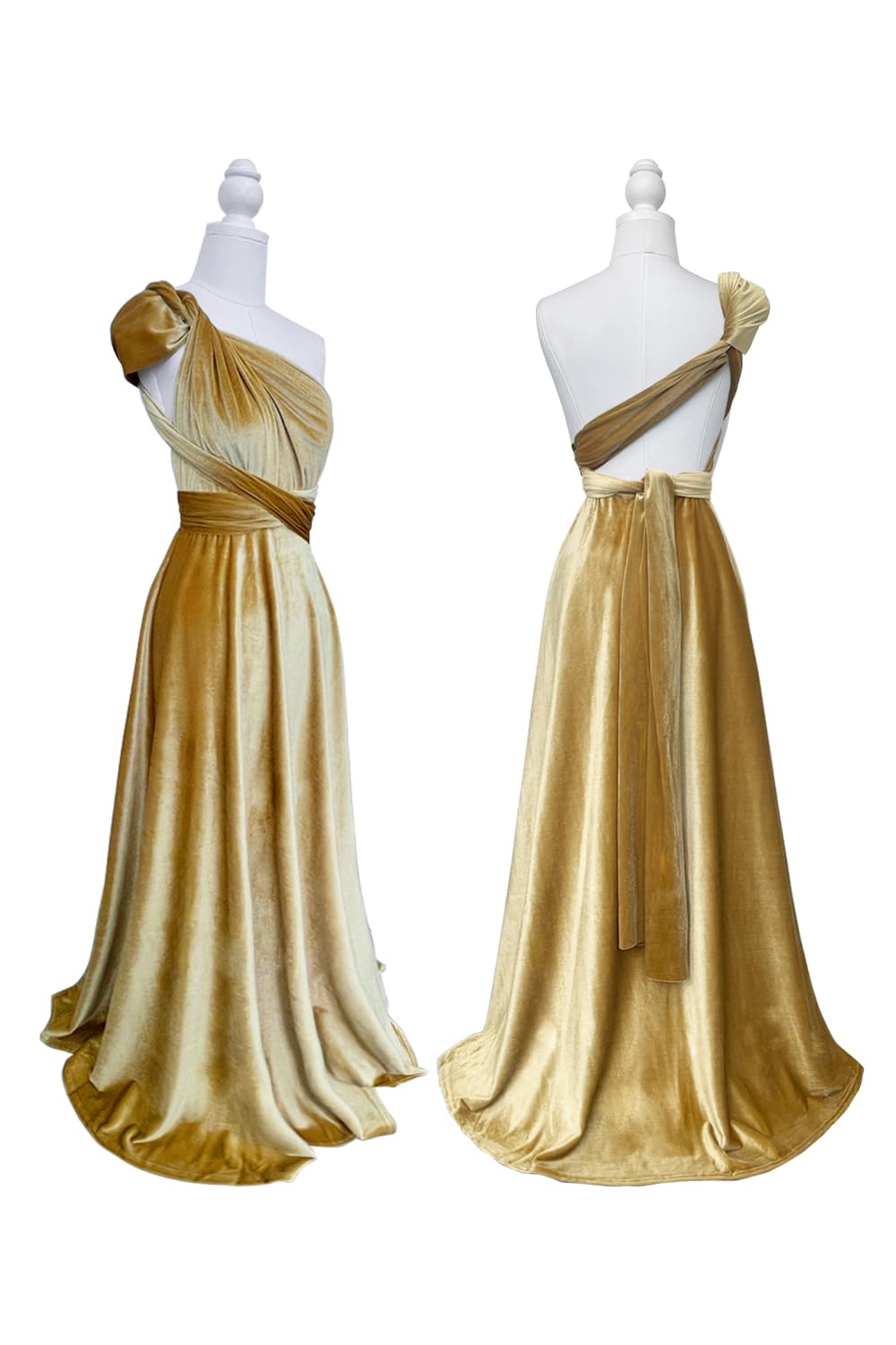 72styles Velvet Infinity Dress with Bandeau,Convertible Bridesmaid Dresses,Plus Size Velvet Wrap Maxi Long Dress Multiway Formal Dress Gold