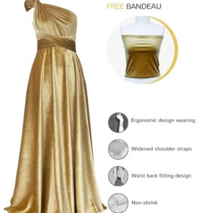 72styles Velvet Infinity Dress with Bandeau,Convertible Bridesmaid Dresses,Plus Size Velvet Wrap Maxi Long Dress Multiway Formal Dress Gold