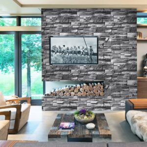 Timeet Brick Stone Wallpaper Peel and Stick Wallpaper Faux Stone Wallpaper 17.3"x118.1" Brick Wallpaper Self Adhesive Removable Wallpaper for Bedroom Living Room Wall Decor