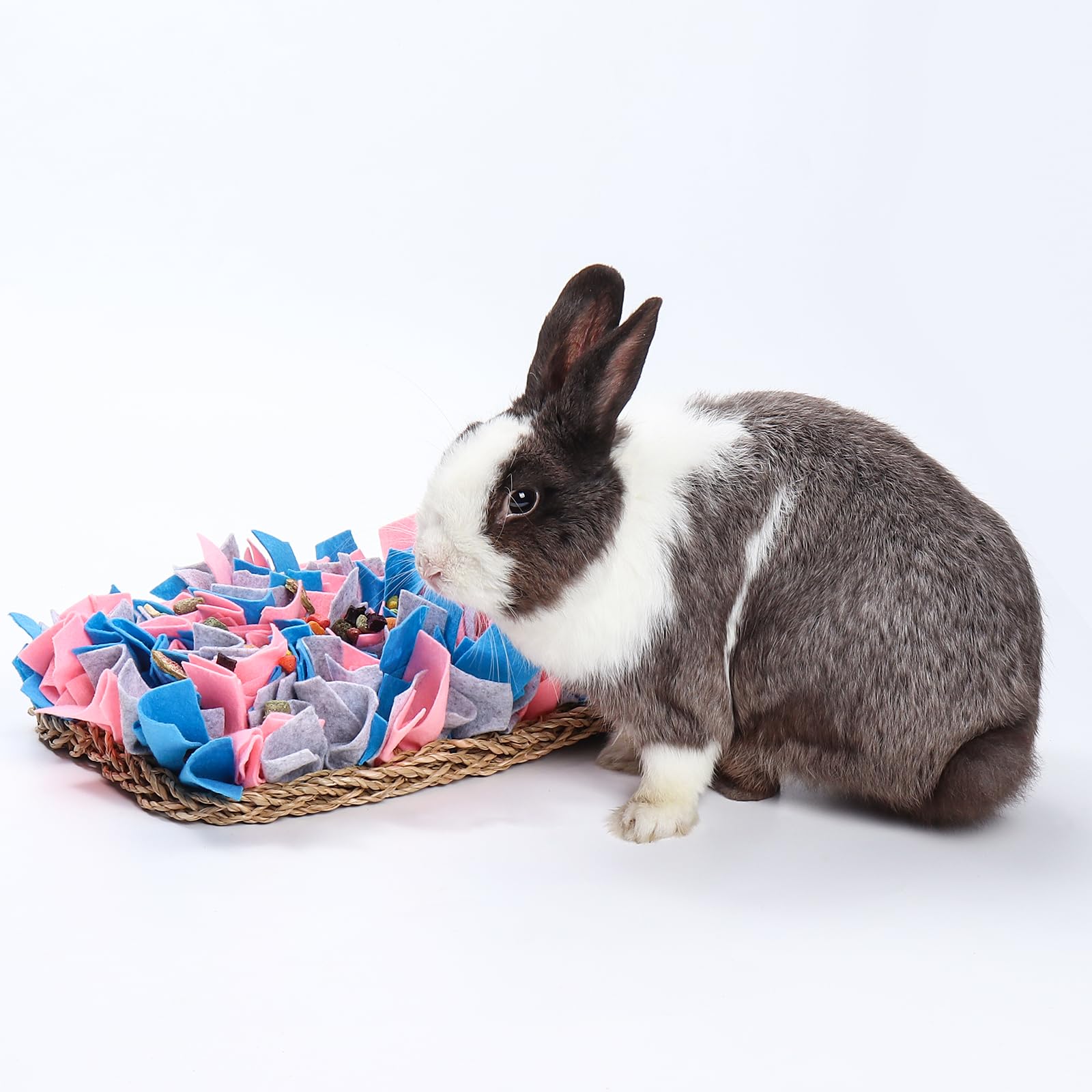 VCZONE 12" x 8" Rabbit Seagrass Snuffle Mat , Pure Hand-woven Felt Cloth Pet Foraging Mat, Enrichment Toy Bed Activity Mat for Rabbits, Bunny, Guinea Pigs, Ferrets, Chinchillas, Small Animals (12*8in)