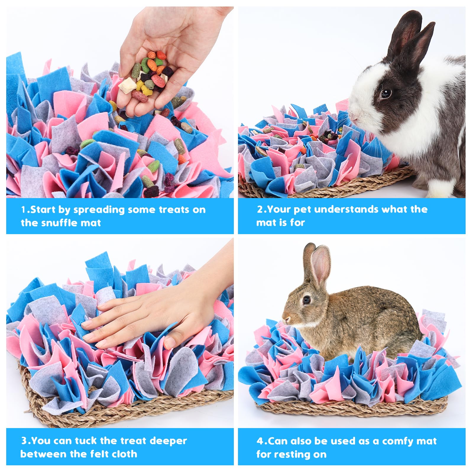 VCZONE 12" x 8" Rabbit Seagrass Snuffle Mat , Pure Hand-woven Felt Cloth Pet Foraging Mat, Enrichment Toy Bed Activity Mat for Rabbits, Bunny, Guinea Pigs, Ferrets, Chinchillas, Small Animals (12*8in)