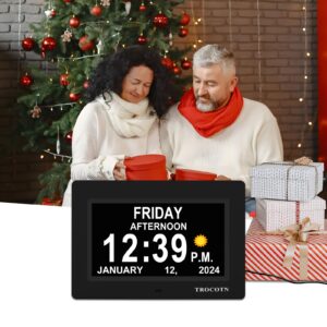 TROCOTN【Newest Dementia Clock Large Digital Clock for Seniors, Calendar Clock Large Display with custom Alarms,Wall Clock with Day & Date, Alarm Clock,Desk Clock (7 inch Black)