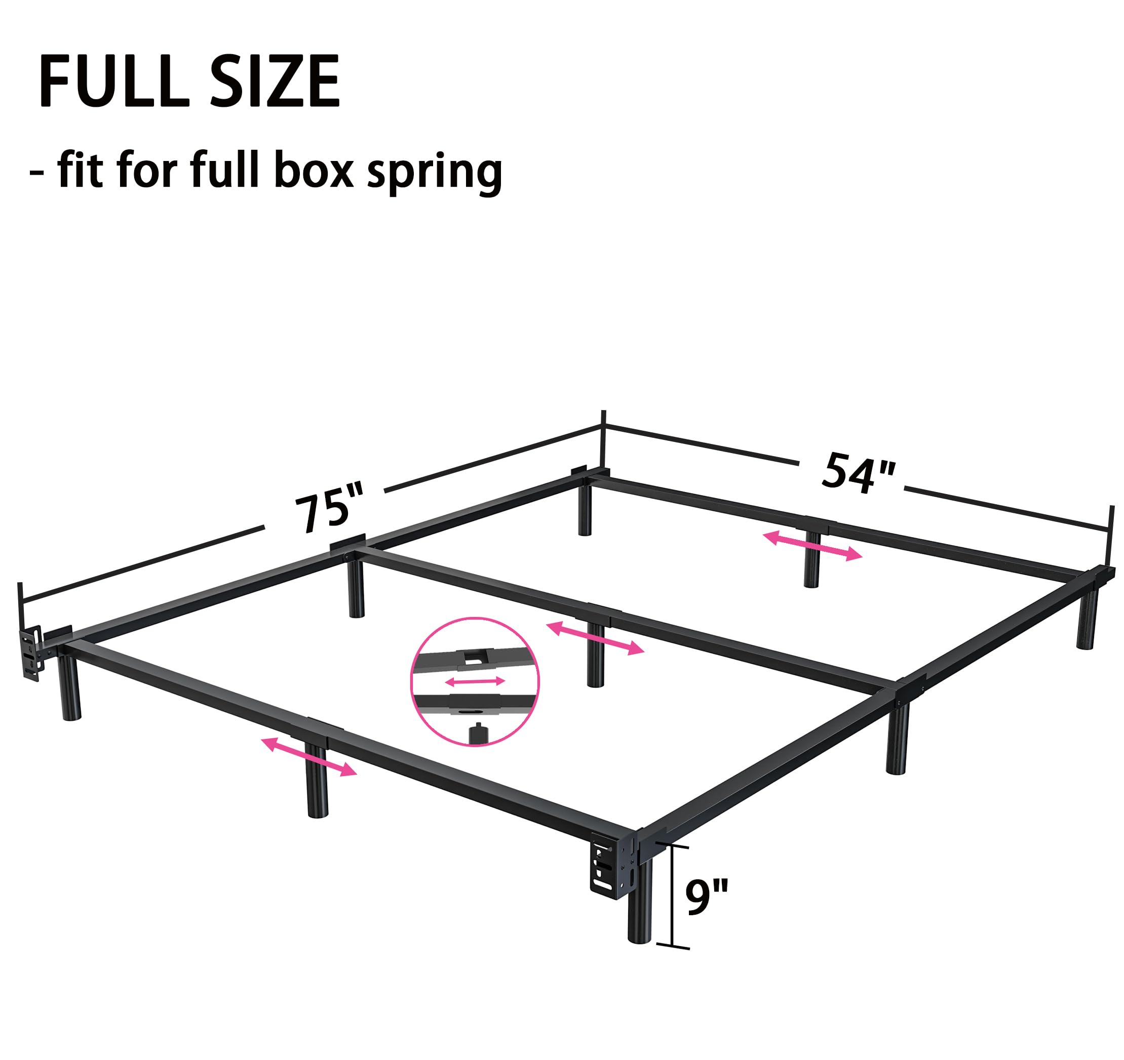 Bedsnus Full Size Bed Frame, 9 Inch Metal Basics Bed Frame,High Profile Base for Box Spring, 9-Leg Support, Noise-Free, Easy Assembly, Black