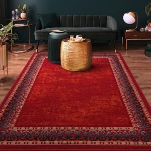 antep rugs alfombras bordered modern 3x5 non-slip (non-skid) low pile rubber backing indoor area rug (maroon red, 3' x 5')