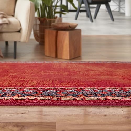 Antep Rugs Alfombras Bordered Modern 3x5 Non-Slip (Non-Skid) Low Pile Rubber Backing Indoor Area Rug (Maroon Red, 3' x 5')