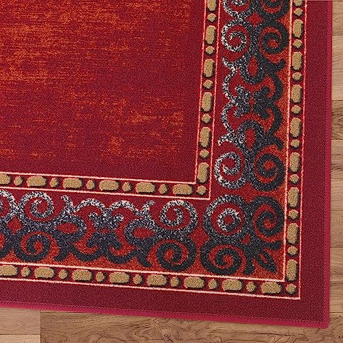 Antep Rugs Alfombras Bordered Modern 3x5 Non-Slip (Non-Skid) Low Pile Rubber Backing Indoor Area Rug (Maroon Red, 3' x 5')