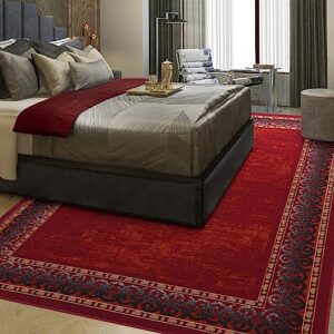 Antep Rugs Alfombras Bordered Modern 3x5 Non-Slip (Non-Skid) Low Pile Rubber Backing Indoor Area Rug (Maroon Red, 3' x 5')