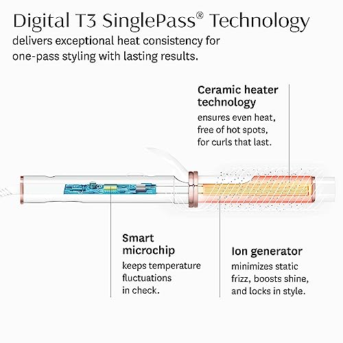 T3 CurlWrap 1.25" Automatic Rotating Curling Iron with Long Barrel, 2 Timer Settings, 9 Heat Settings, Auto-Rotating Ceramic Barrel and Ion Generator for Fast, Easy Curls and Waves on All Hair Types