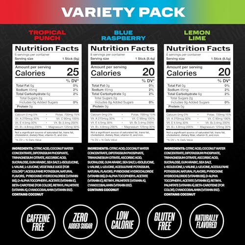 PRIME HYDRATION+ Sticks VARIETY PACK | Hydration Powder Single Serve Sticks | Electrolyte Powder On The Go | Low Sugar | Caffeine-Free | Vegan | 20 Sticks