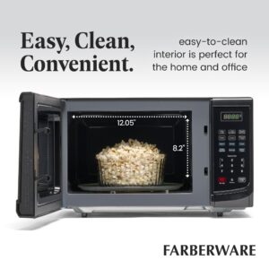 Farberware Countertop Microwave 900 Watts, 0.9 Cu. Ft. - Microwave Oven With LED Lighting and Child Lock - Perfect for Apartments and Dorms - Easy Clean Grey Interior, Retro Black