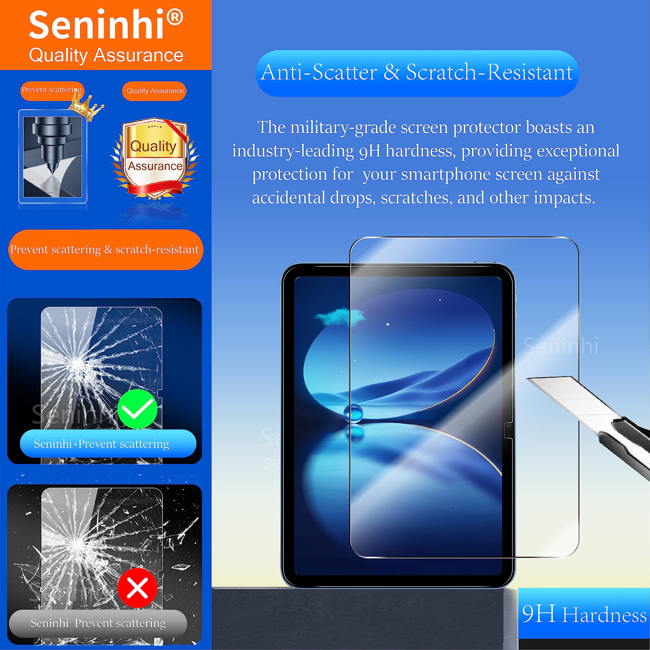 seninhi [2Pack for Apple ipad 10th generation Screen Protector 2 Pack Tempered Glass Screen Protector HD [With Easy Installation Frame] [9H Hardness] [Anti-Scratch] [Bubble Free]-Clear