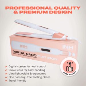 INH Digital Nano Flat Iron | One Pass Hair Straightener With 1.25” Tug-Free Floating Plates, Heats Up To 450 Degrees | 360 Tangle-Free Cord, Travel-Friendly Worldwide Voltage, Smart Automatic Shut Off