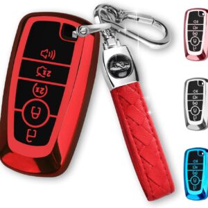 MILD EAST for Ford Key Fob Cover with Keychain, Car Key Case Shell Soft TPU 5 Button, (2017-2024) for Ford Explorer Fusion Escape Edge Expedition Mustang Bronco F150 F250 F350 Lincoln, Red