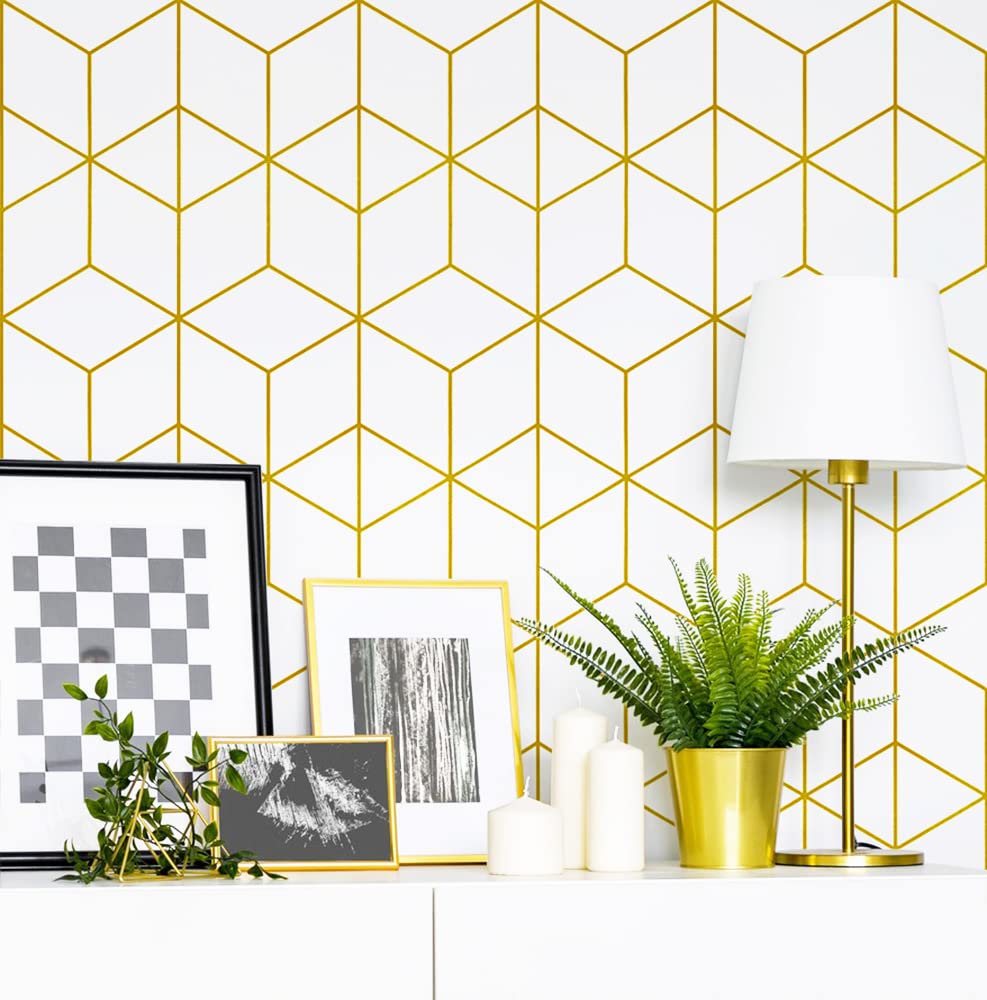 Peel and Stick Wallpaper Gold and White Contact Paper Geometric Wallpaper Self Adhesive Removable Wallpaper for Walls Covering Vinyl Rolls 118"x17.7"