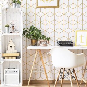 Peel and Stick Wallpaper Gold and White Contact Paper Geometric Wallpaper Self Adhesive Removable Wallpaper for Walls Covering Vinyl Rolls 118"x17.7"