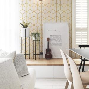 Peel and Stick Wallpaper Gold and White Contact Paper Geometric Wallpaper Self Adhesive Removable Wallpaper for Walls Covering Vinyl Rolls 118"x17.7"