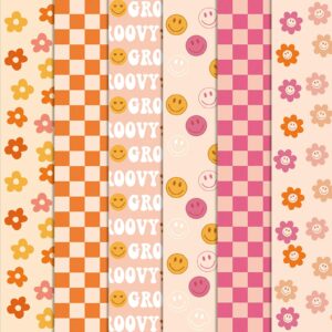 whaline 6pcs retro groovy cotton fabric bundles 18 x 22 inch pink orange checkered flower fat quarters groovy hippie quilting patchwork squares sewing fabrics for diy crafting home party decor