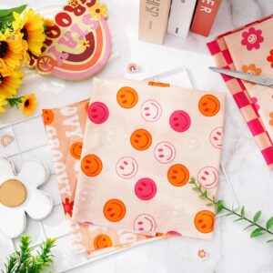 Whaline 6Pcs Retro Groovy Cotton Fabric Bundles 18 x 22 Inch Pink Orange Checkered Flower Fat Quarters Groovy Hippie Quilting Patchwork Squares Sewing Fabrics for DIY Crafting Home Party Decor