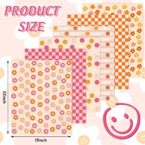 Whaline 6Pcs Retro Groovy Cotton Fabric Bundles 18 x 22 Inch Pink Orange Checkered Flower Fat Quarters Groovy Hippie Quilting Patchwork Squares Sewing Fabrics for DIY Crafting Home Party Decor