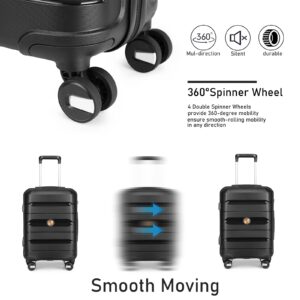 Somago 3 Pieces Luggage Set(14/20/24) PP Lightweight 4 Double 360 Degrees Mute Spinner Wheels Suitcase with TSA Lock & YKK Zipper (Classic Black)