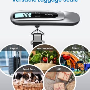 RENPHO Luggage Scale, Suitcase Scale for Travel, Baggage Weight Scale with Backlit, Portable Handheld Scale with Tare Function, Overweight Reminder, Rubber Paint, 110lb/50kg, Battery Included