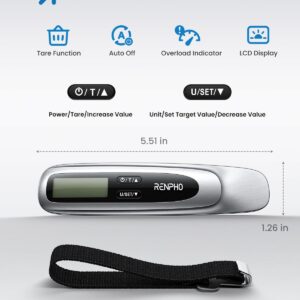 RENPHO Luggage Scale, Suitcase Scale for Travel, Baggage Weight Scale with Backlit, Portable Handheld Scale with Tare Function, Overweight Reminder, Rubber Paint, 110lb/50kg, Battery Included