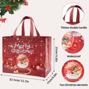 YANGTE 8 Pack Christmas Gift Bags with Handles, Large Non-Woven Tote Bags for Wrapping Xmas Party Favors, 12.8"x9.8"x6.7