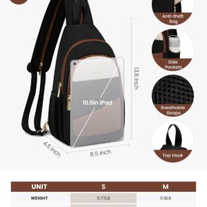 LOVEVOOK Sling Bag for Women, Sling Backpack Crossbody Bag Convertible, Small Diaper Bag Hiking Daypacks Water-resistant, Travel Shoulder Bag Chest Bag, Black Brown Beige