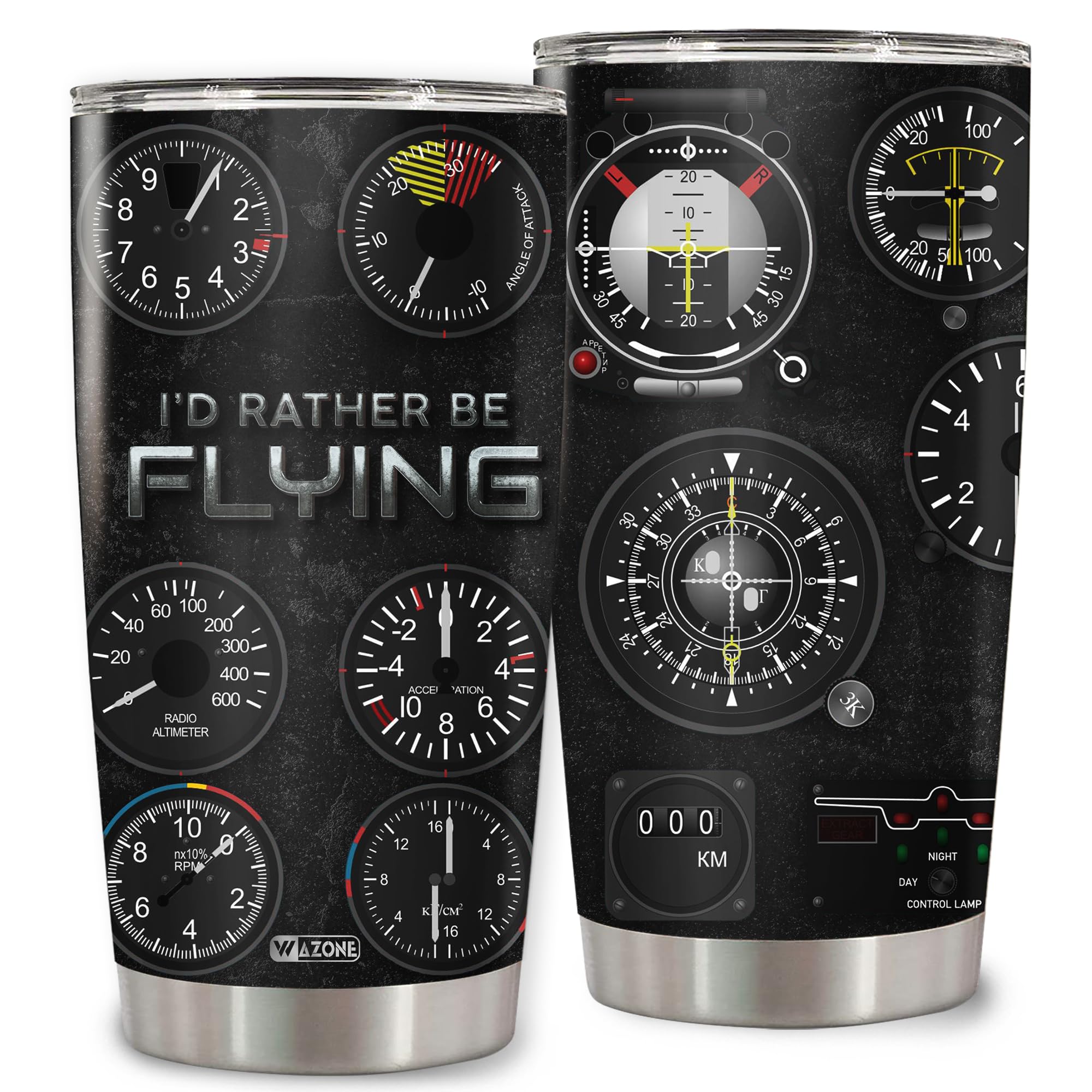 WAZONE Pilot Gauges Tumbler Cup I'd Rather be Flying Vacuum Insulated Stainless Steel 20oz Thermos Travel Mug Aviation Airplane Gifts for Aviator Women Men Male On Christmas Birthday