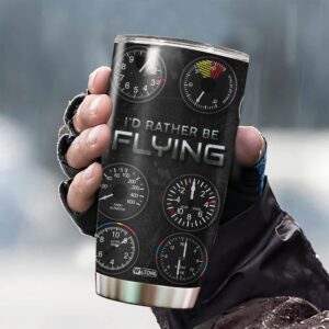 WAZONE Pilot Gauges Tumbler Cup I'd Rather be Flying Vacuum Insulated Stainless Steel 20oz Thermos Travel Mug Aviation Airplane Gifts for Aviator Women Men Male On Christmas Birthday