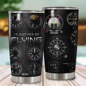 WAZONE Pilot Gauges Tumbler Cup I'd Rather be Flying Vacuum Insulated Stainless Steel 20oz Thermos Travel Mug Aviation Airplane Gifts for Aviator Women Men Male On Christmas Birthday