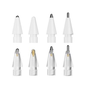 nimin replacement tips for apple pencil 2nd gen & 1st gen- [8 pack] apple pencil spare no wear out fine point precise control apple pen tip, plastic tips + metal tips