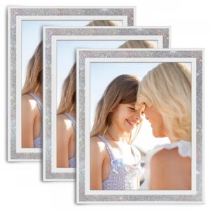 fixwal 8x10 picture frames set of 3, table top, crystal colored trim, with tempered glass, for wedding, tabletop display or gift picture frame, with horizontal or vertical placement