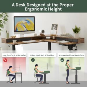 FEZIBO 63" L Shaped Standing Desk with 4 Drawers, Electric Standing Gaming Desk Adjustable Height, Corner Stand up Desk with Splice Board, Black Frame/Rustic Brown Top