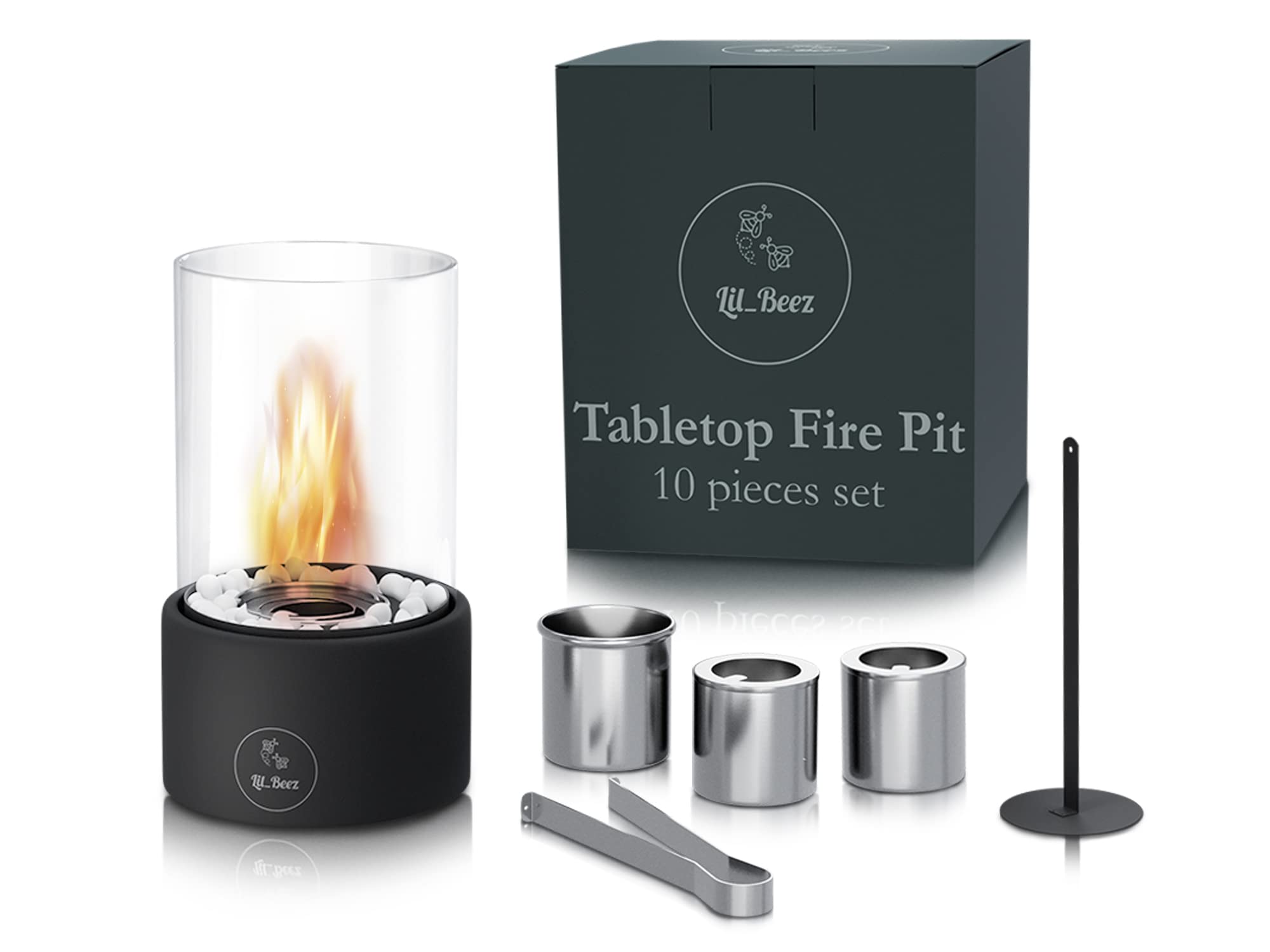 LIL_BEEZ Tabletop Fire Pit - Stainless Steel Portable Fire Pit - Crack-Resistant Small Indoor Table Firepit - Mini Fireplace with Borosilicate Glass